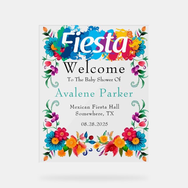 Panneau En Acrylique Fleurs mexicaines Fiesta Baby shower Bienvenue (Recto)