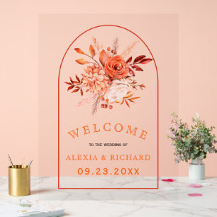 Panneau En Acrylique Fleurs orangées et arche fleurie accueil mariage