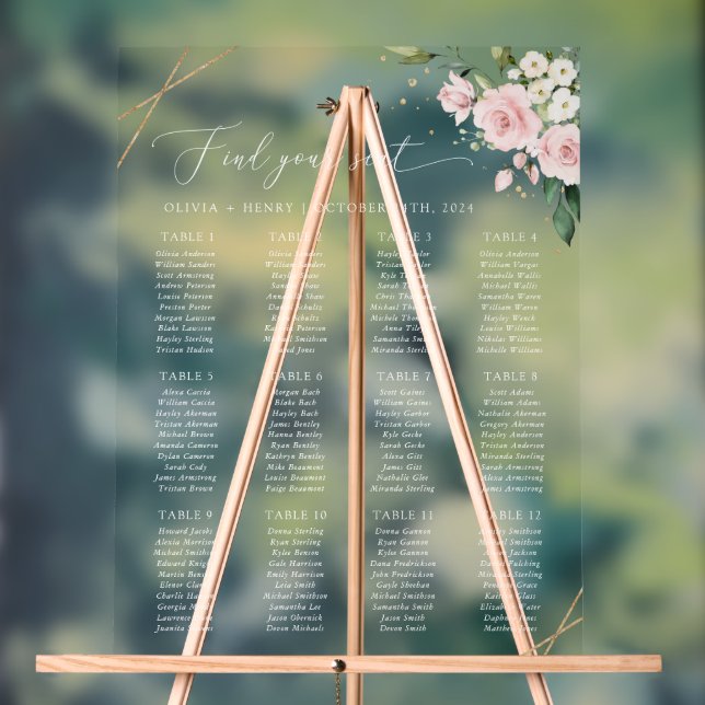 Panneau En Acrylique Fleurs roses, Fleurs blanches, Bohème, Plan de tab (Neutre)
