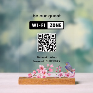 Panneau En Acrylique Fleurs roses Mariage invité Wifi