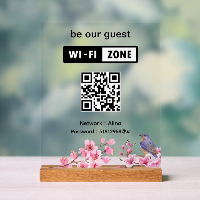Panneau En Acrylique Fleurs roses Mariage invité Wifi (Neutre)