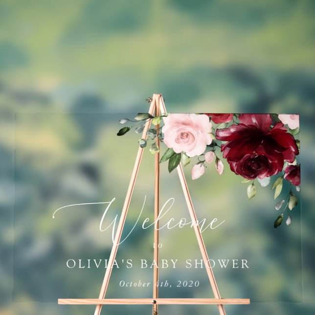 Panneau En Acrylique Fleurs Rouges, Fleurs Roses, Accueil Baby shower (Neutre)