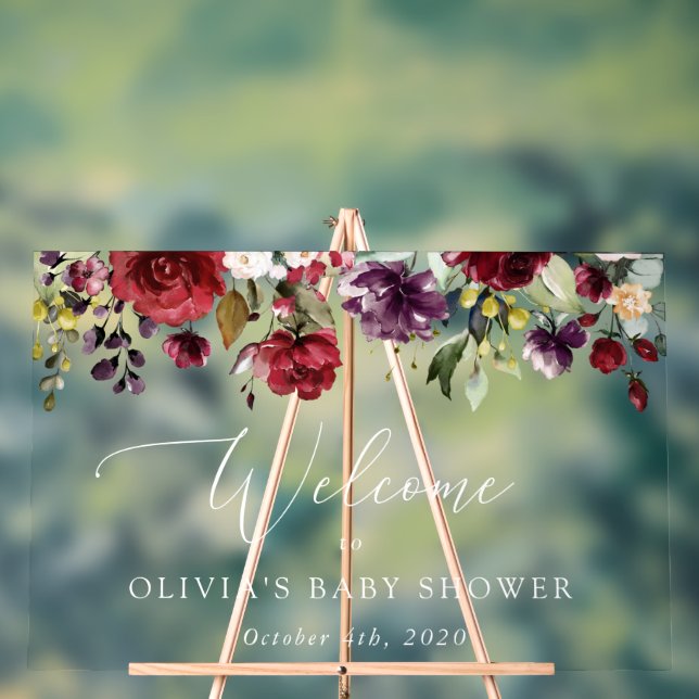 Panneau En Acrylique Fleurs Rouges, Fleurs Roses, Accueil Baby shower (Neutre)