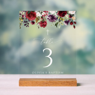 Panneau En Acrylique Fleurs Rouges, Fleurs Roses, Numéros de Table de B
