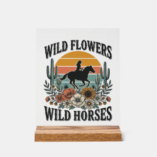 Panneau En Acrylique Fleurs sauvages Chevaux sauvages Chemise florale o