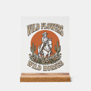 Panneau En Acrylique Fleurs sauvages Chevaux sauvages Chemise Western C