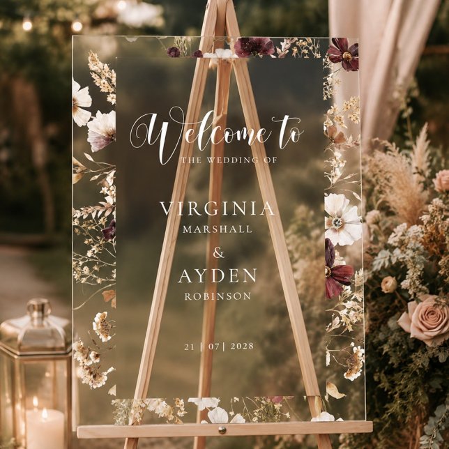 Panneau En Acrylique Fleurs Sauvages d'Automne Mariage Floral  (Créateur téléchargé)