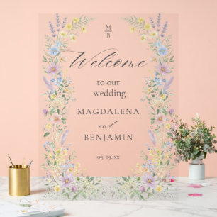 Panneau En Acrylique Fleurs sauvages pastel aquarelle Mariage Bienvenue