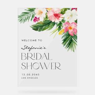 Panneau En Acrylique Fleurs tropicales aquarelle pour la douche nuptial