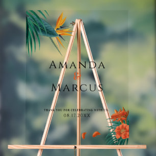 Panneau En Acrylique Fleurs Tropicales Fantaisie Mariage Bienvenue