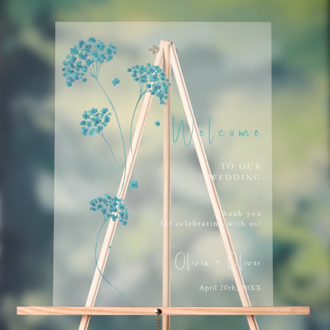 Panneau En Acrylique Fleurs turquoise mignonnes Accueil Mariage (Neutre)