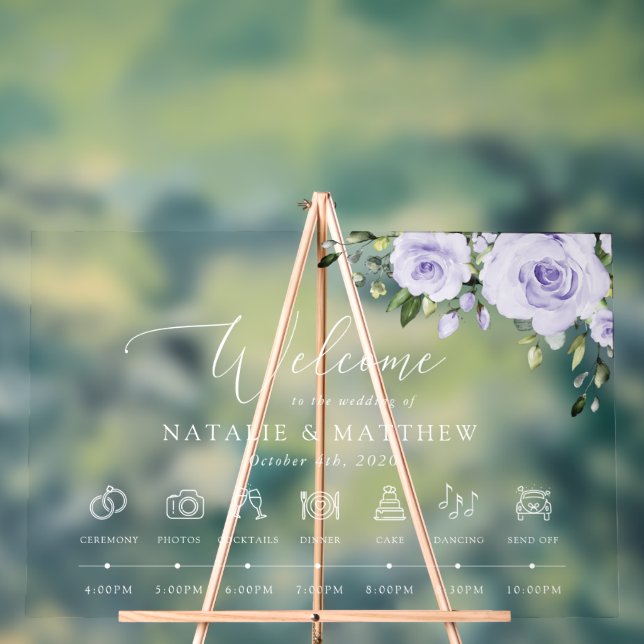 Panneau En Acrylique Fleurs violettes, Fleurs Lilac, Chronologie Mariag (Neutre)