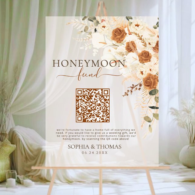 Panneau En Acrylique Floral Acrylique Honeymoon Fund QR Code Mariage (Créateur téléchargé)