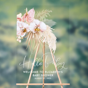 Panneau En Acrylique Floral Boho Rose Baby shower Bienvenue