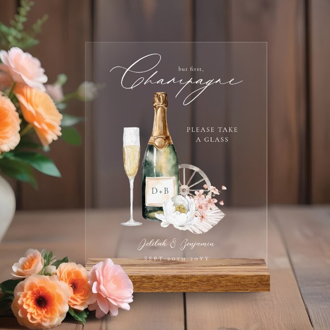 Panneau En Acrylique Floral Boho Western Mariage campagnard Bar à boiss (Floral Boho Western Country Wedding Drink Bar Menu Acrylic Sign)