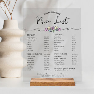 Panneau En Acrylique Floral Chic Boutique Business Price List Menu