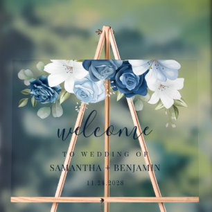 Panneau En Acrylique Floral Dusty Blue Eucalyptus Mariage botanique