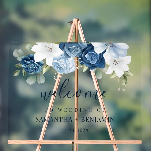 Panneau En Acrylique Floral Dusty Blue Eucalyptus Mariage botanique (Neutre)