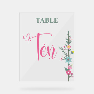 Panneau En Acrylique Floral Elegant Love Mariage Numéro de table TEN