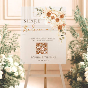 Panneau En Acrylique Floral Partagez l'amour QR Mariage signe acrylique
