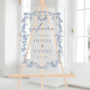 Panneau En Acrylique Floral victorien Dusty Bleu Mariage français Bienv