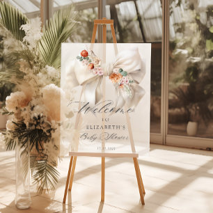 Panneau En Acrylique Floral White Bow Baby in Bloom Baby shower Bienven