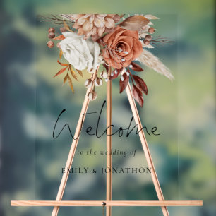 Panneau En Acrylique Florales Rustiques Boho Terracotta Bienvenue Au Ma