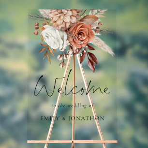 Panneau En Acrylique Flore Rustique En Terracotta Bienvenue Au Mariage