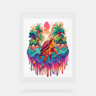 Panneau En Acrylique Flottes de tortue dans le Jardin Liquid.