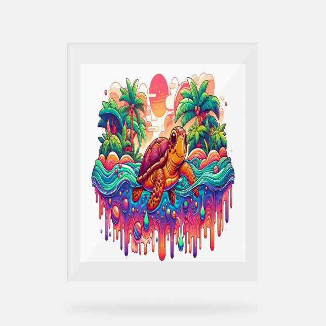 Panneau En Acrylique Flottes de tortue dans le Jardin Liquid. (Recto)