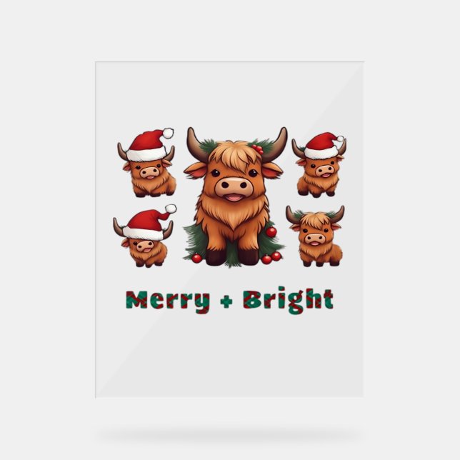 Panneau En Acrylique Fluffy Baby Highland Cow Boire Café T- (Recto)