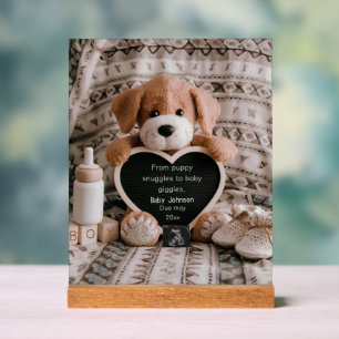 Panneau En Acrylique Fluffy Puppy Baby boy et faire-part de grossesse