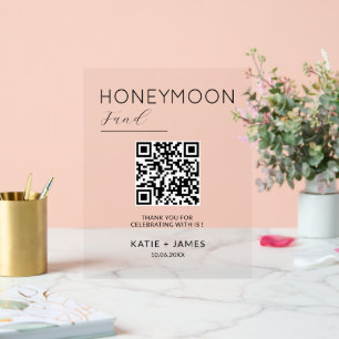 Panneau En Acrylique Fonds de lune de miel Code QR Registre Mariage de 