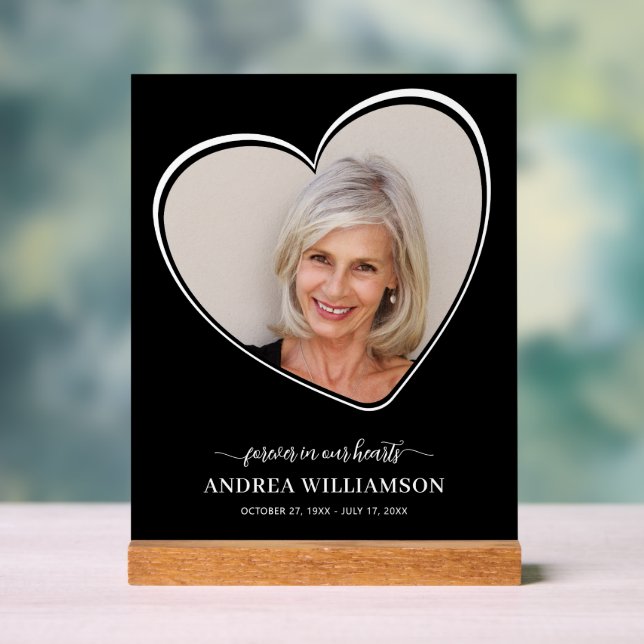 Panneau En Acrylique Forever in Our Hearts Photo Funéraire Symbole acry (Neutre)