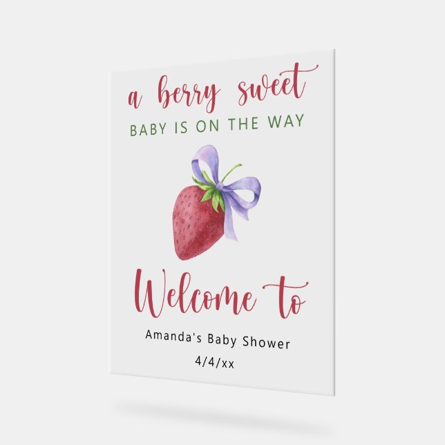 Panneau En Acrylique Fraise avec baby shower arc (Angle)