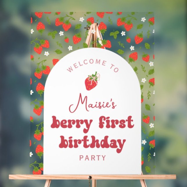 Panneau En Acrylique Fraise Berry Première fête d'anniversaire Bienvenu (Créateur téléchargé)