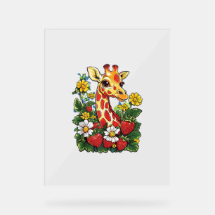 Panneau En Acrylique Fraises et fleurs de girafe Gira mignonne graphiqu
