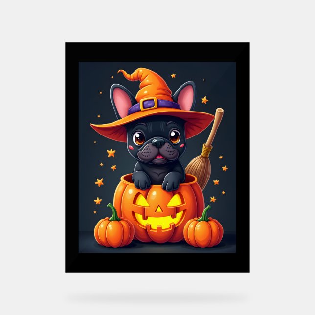 Panneau En Acrylique Française Bulldog sorcière Citrouille Halloween Ho (Recto)
