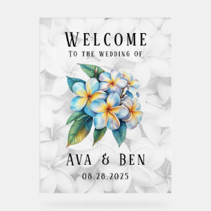 Panneau En Acrylique Frangipani Hawaiian Floral Mariage Bienvenue
