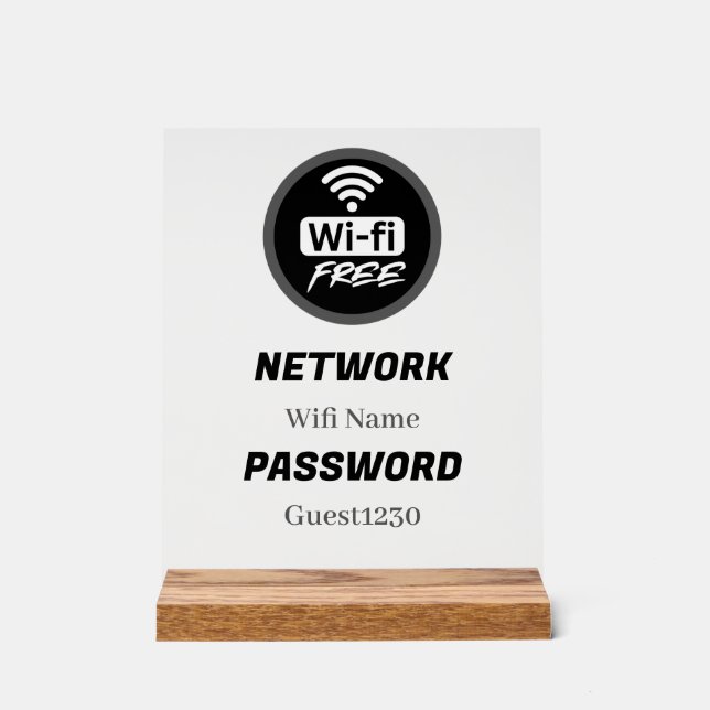 Panneau En Acrylique Free WiFi Password Sign | Network Name & Password (Recto)