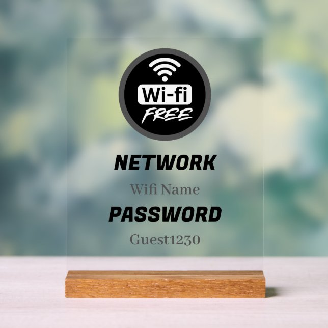 Panneau En Acrylique Free WiFi Password Sign | Network Name & Password (Neutre)