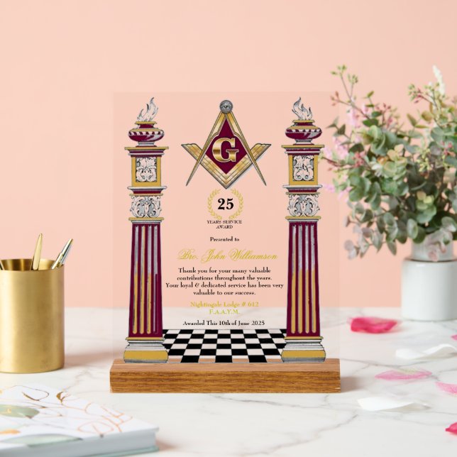 Panneau En Acrylique Freemason Years Services Award (Mariage)