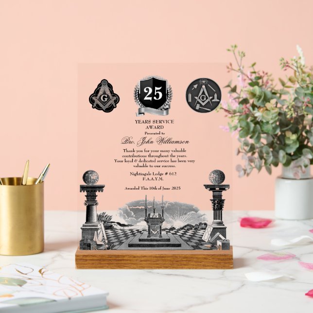 Panneau En Acrylique Freemason Years Services Award (Mariage)