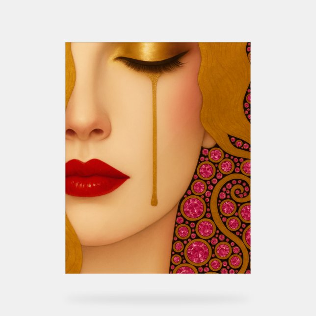 Panneau En Acrylique Freya's heartache golden tears in pink motif (Recto)