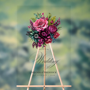 Panneau En Acrylique Fuchsia, Emerald Green et Black Floral Mariage