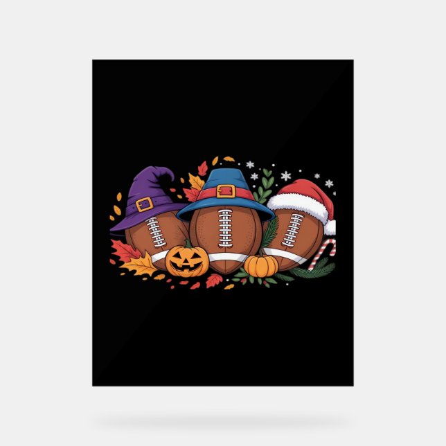 Panneau En Acrylique Funky Football Halloween Thanksgiving Xmas Éffraya (Recto)