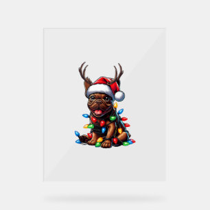 Panneau En Acrylique Funky French Bulldog Christmas Light Santa Hat Rei