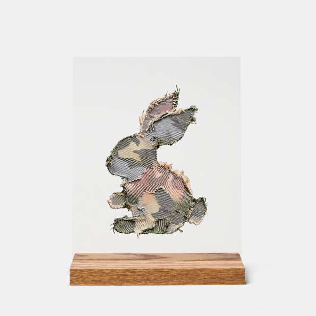 Panneau En Acrylique Funny Bunny Crochet Patchwork Camo Rabbit Happy Ea (Recto)