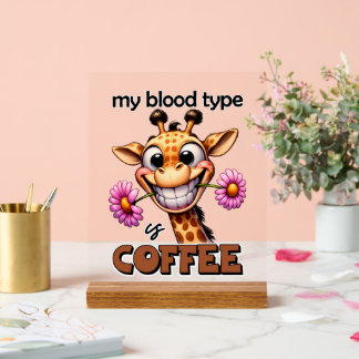 Panneau En Acrylique Funny café sang type mot art girafe