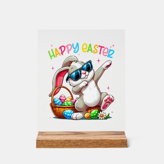 Panneau En Acrylique Funny Dabbing Bunny Easter Happy Easter for Boys G (Recto)